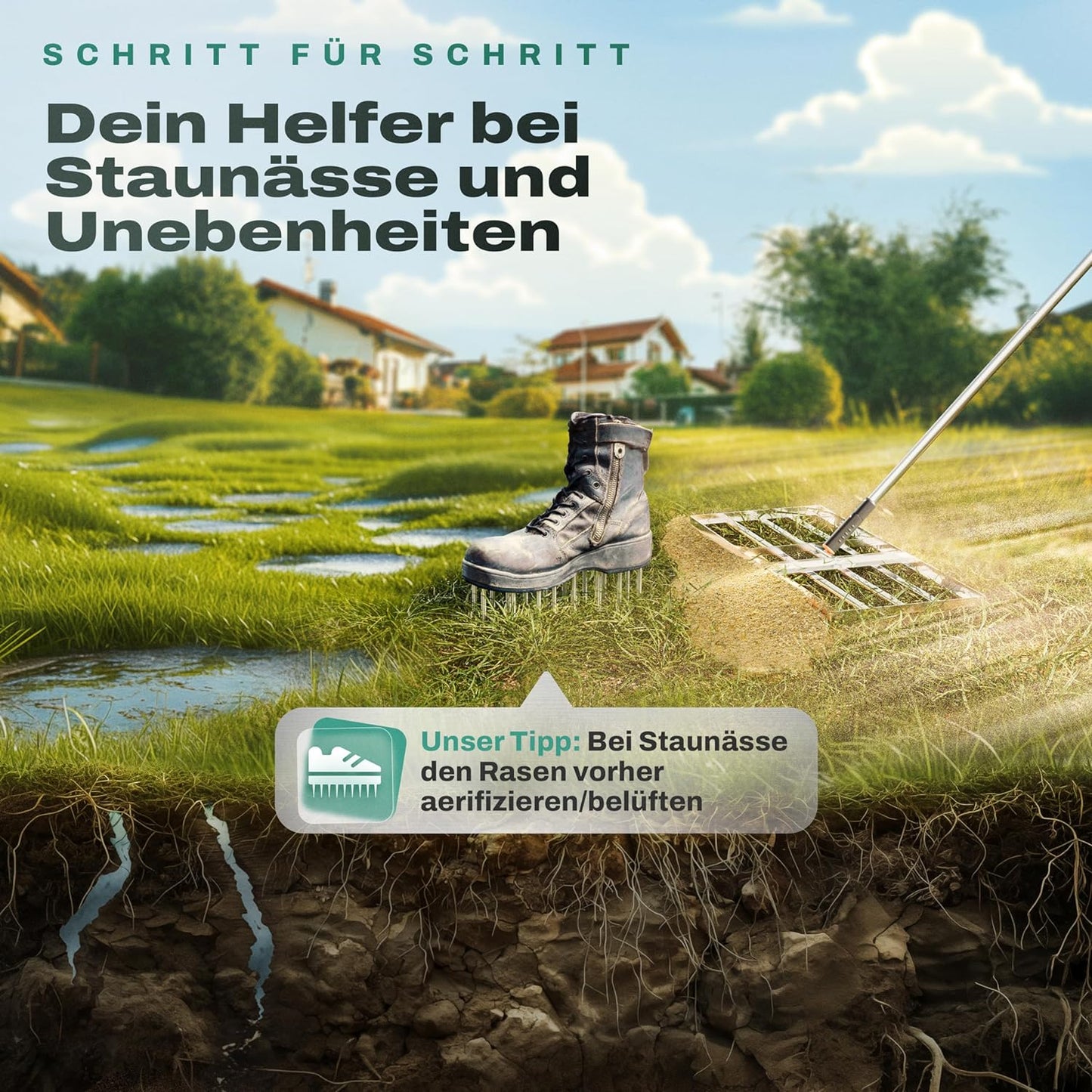 Der handliche Rasenrakel Edelstahl (75x35 cm) von FAIRMO - Rakel für Rasen inkl. 2 Meter Stiel