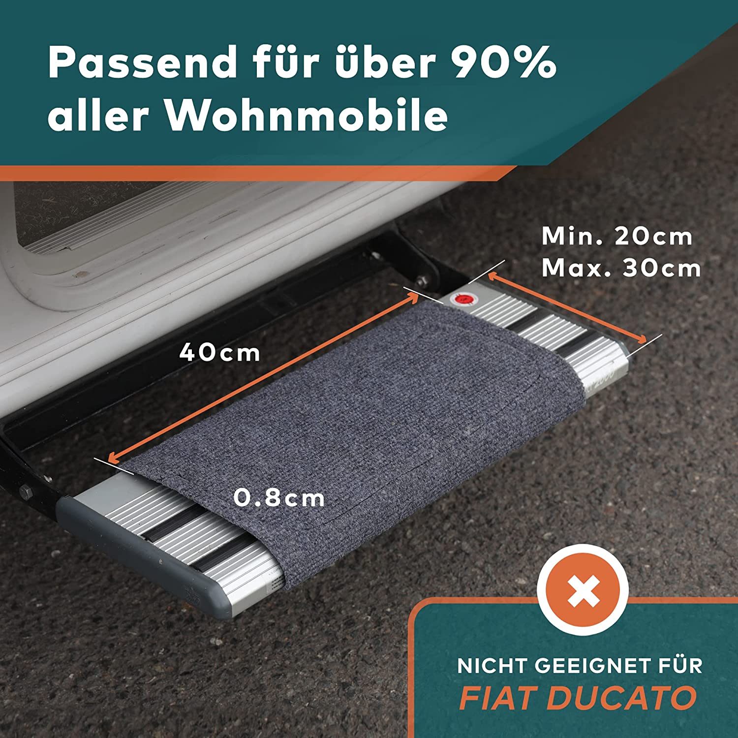 Die rutschfeste Wohnmobil Trittstufen Fußmatte von FAIRMO - Teppich für  Trittstufe Wohnmobil (Wohnwagen) - Wohnmobil Gadgets und Wohnmobil Zubehör  - Camping Teppich Fußabtreter draußen : : Auto & Motorrad